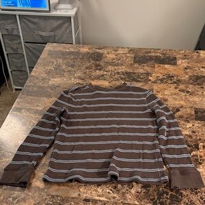 Brown and White Striped Long Sleeve Top